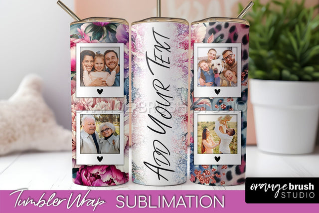 Flowers Photo Frame Tumbler PNG - Add Picture Tumbler Wrap Sublimation OrangeBrushStudio 