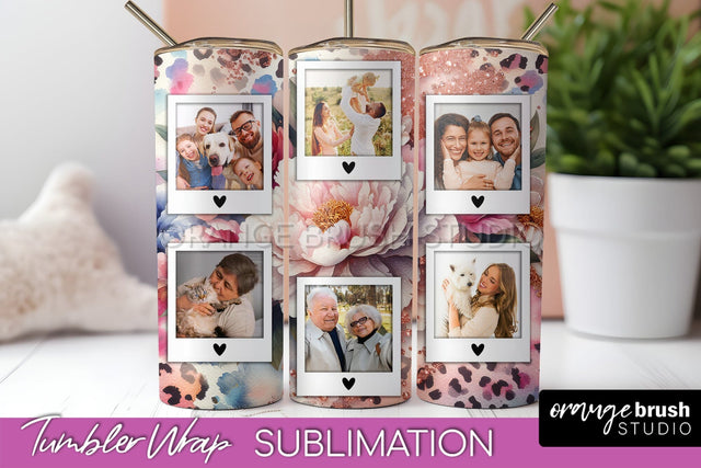 Flowers Photo Frame Tumbler PNG - Add Picture Tumbler Wrap Sublimation OrangeBrushStudio 