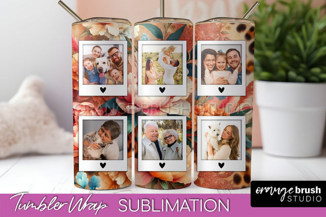 Flowers Photo Frame Tumbler PNG - Add Picture Tumbler Wrap Sublimation OrangeBrushStudio 