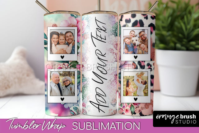 Flowers Photo Frame Tumbler PNG - Add Picture Tumbler Wrap Sublimation OrangeBrushStudio 
