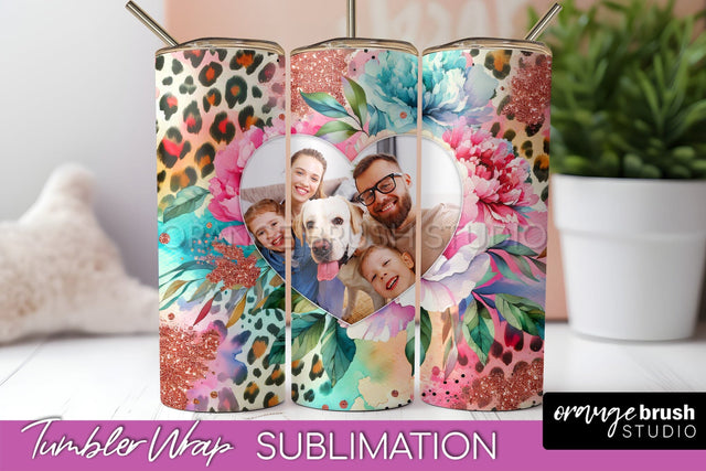 Flowers Photo Frame Tumbler PNG - Add Picture Tumbler Wrap Sublimation OrangeBrushStudio 