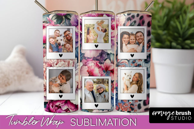 Flowers Photo Frame Tumbler PNG - Add Picture Tumbler Wrap Sublimation OrangeBrushStudio 