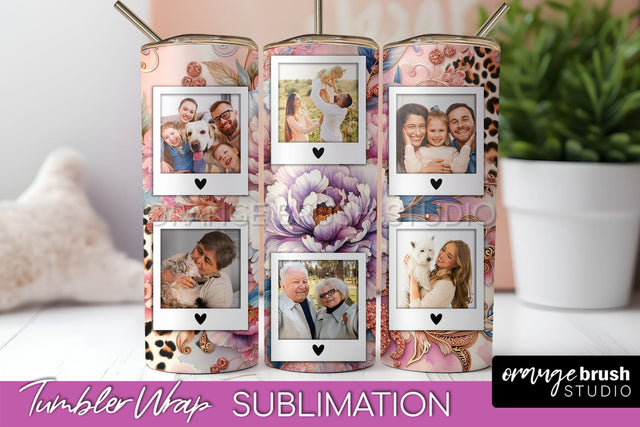 Flowers Photo Frame Tumbler PNG - Add Picture Tumbler Wrap Sublimation OrangeBrushStudio 