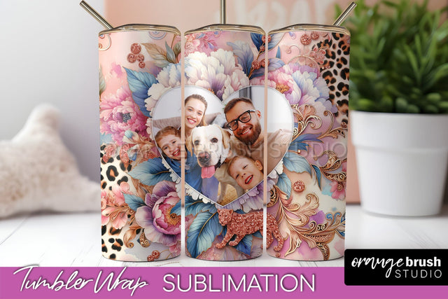Flowers Photo Frame Tumbler PNG - Add Picture Tumbler Wrap Sublimation OrangeBrushStudio 