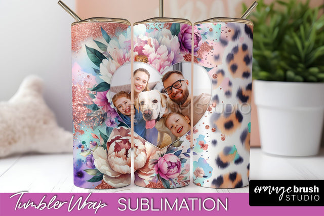 Flowers Photo Frame Tumbler PNG - Add Picture Tumbler Wrap Sublimation OrangeBrushStudio 