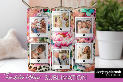 Flowers Photo Frame Tumbler PNG - Add Picture Tumbler Wrap Sublimation OrangeBrushStudio 