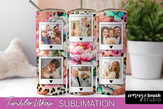 Flowers Photo Frame Tumbler PNG - Add Picture Tumbler Wrap Sublimation OrangeBrushStudio 