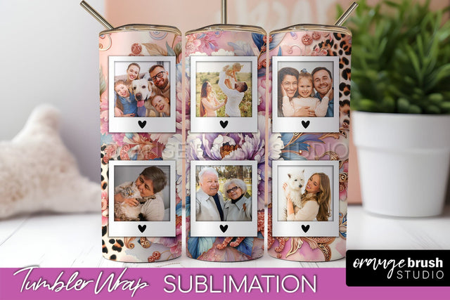 Flowers Photo Frame Tumbler PNG - Add Picture Tumbler Wrap Sublimation OrangeBrushStudio 