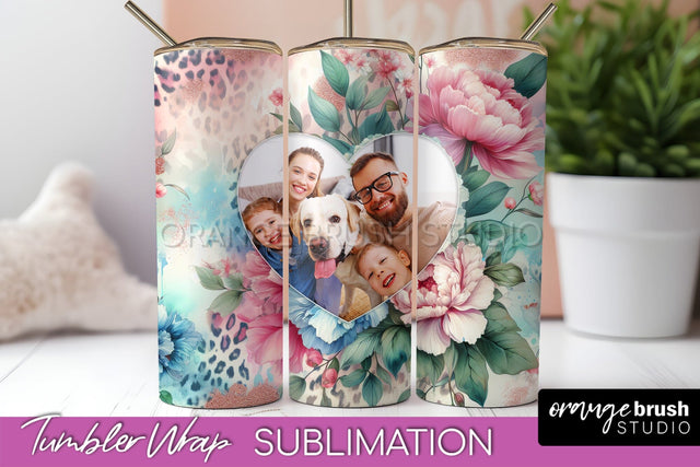 Flowers Photo Frame Tumbler PNG - Add Picture Tumbler Wrap Sublimation OrangeBrushStudio 