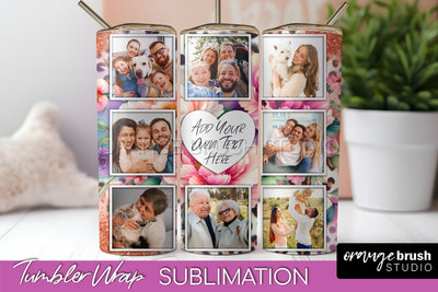 Flowers Photo Frame Tumbler PNG - Add Picture Tumbler Wrap Sublimation OrangeBrushStudio 