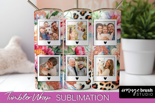 Flowers Photo Frame Tumbler PNG - Add Picture Tumbler Wrap Sublimation OrangeBrushStudio 