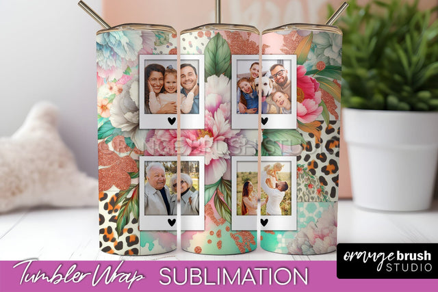 Flowers Photo Frame Tumbler PNG - Add Picture Tumbler Wrap Sublimation OrangeBrushStudio 