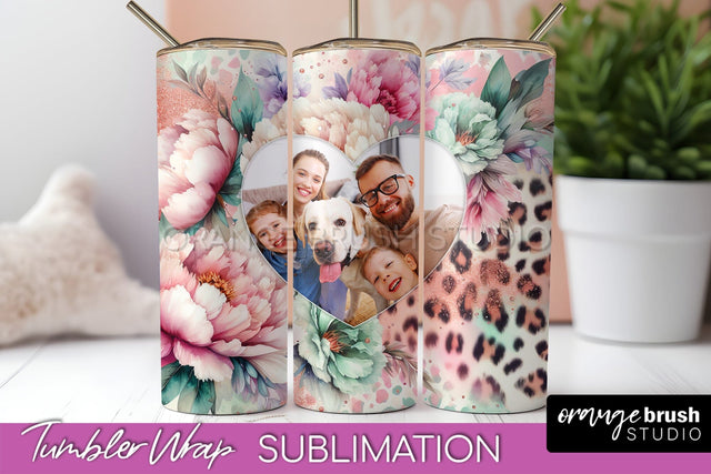 Flowers Photo Frame Tumbler PNG - Add Picture Tumbler Wrap Sublimation OrangeBrushStudio 
