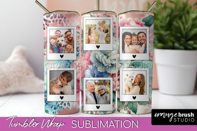 Flowers Photo Frame Tumbler PNG - Add Picture Tumbler Wrap Sublimation OrangeBrushStudio 