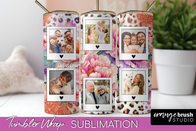 Flowers Photo Frame Tumbler PNG - Add Picture Tumbler Wrap Sublimation OrangeBrushStudio 