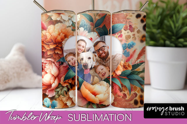 Flowers Photo Frame Tumbler PNG - Add Picture Tumbler Wrap Sublimation OrangeBrushStudio 