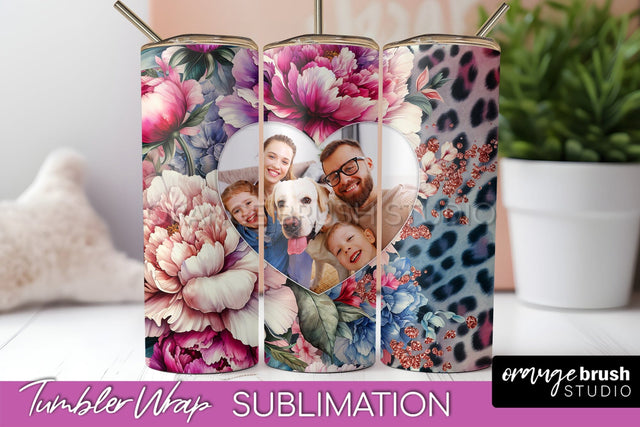 Flowers Photo Frame Tumbler PNG - Add Picture Tumbler Wrap Sublimation OrangeBrushStudio 