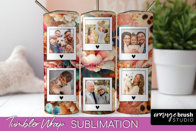 Flowers Photo Frame Tumbler PNG - Add Picture Tumbler Wrap Sublimation OrangeBrushStudio 