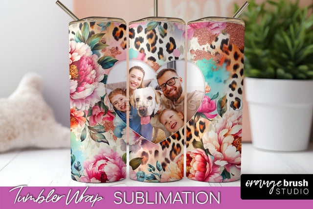 Flowers Photo Frame Tumbler PNG - Add Picture Tumbler Wrap Sublimation OrangeBrushStudio 