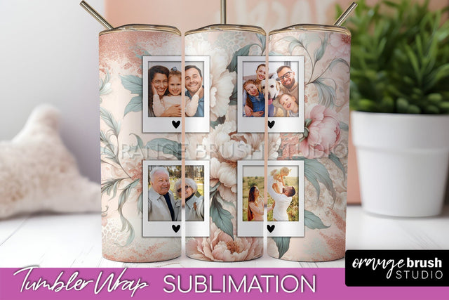 Flowers Photo Frame Tumbler PNG - Add Picture Tumbler Wrap Sublimation OrangeBrushStudio 