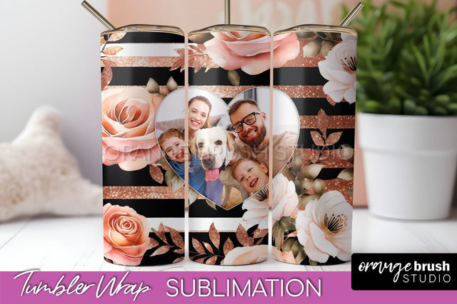 Flowers Photo Frame Tumbler Wrap Sublimation Add Photo Photo Sublimation OrangeBrushStudio 