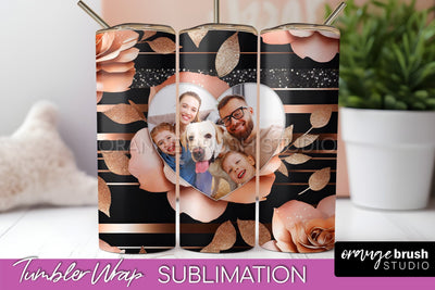 Flowers Photo Frame Tumbler Wrap Sublimation Add Photo Photo Sublimation OrangeBrushStudio 