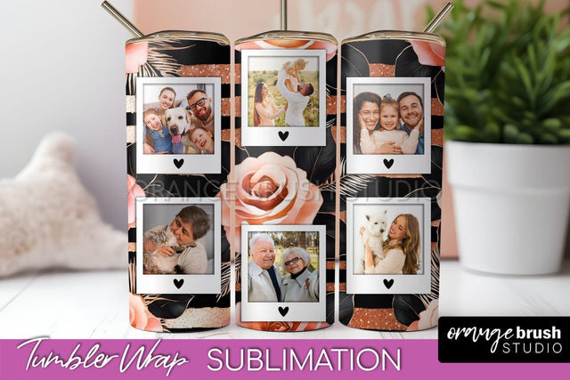 Flowers Photo Frame Tumbler Wrap Sublimation Add Photo Photo Sublimation OrangeBrushStudio 