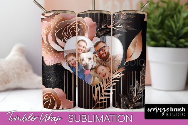 Flowers Photo Frame Tumbler Wrap Sublimation Add Photo Photo Sublimation OrangeBrushStudio 