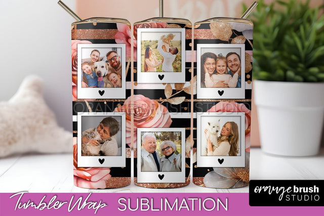 Flowers Photo Frame Tumbler Wrap Sublimation Add Photo Photo Sublimation OrangeBrushStudio 