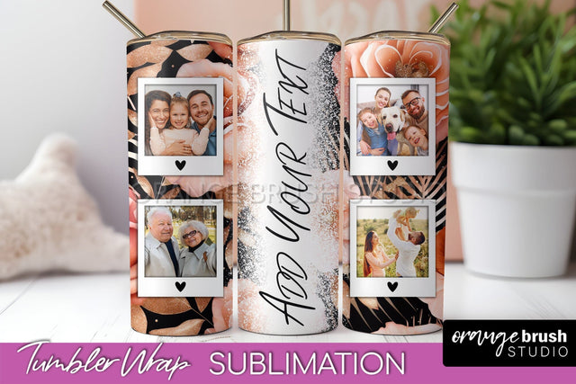 Flowers Photo Frame Tumbler Wrap Sublimation Add Photo Photo Sublimation OrangeBrushStudio 