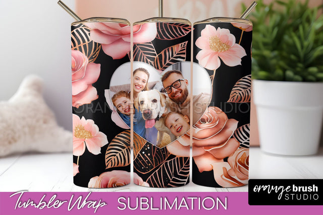 Flowers Photo Frame Tumbler Wrap Sublimation Add Photo Photo Sublimation OrangeBrushStudio 
