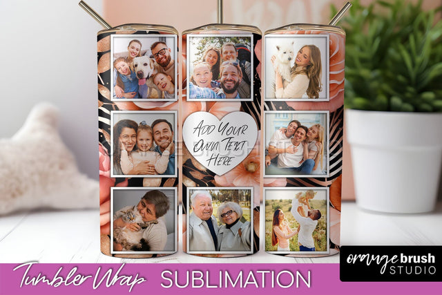 Flowers Photo Frame Tumbler Wrap Sublimation Add Photo Photo Sublimation OrangeBrushStudio 