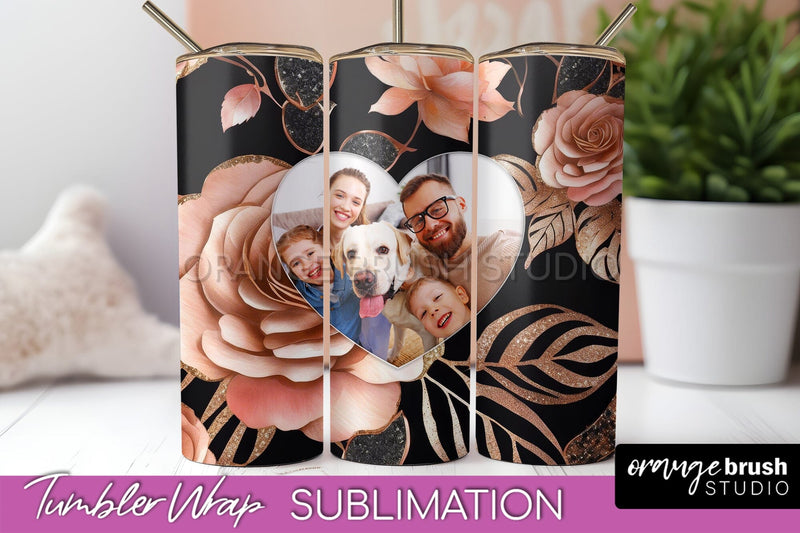 Flowers Photo Frame Tumbler Wrap Sublimation Add Photo Photo Sublimation OrangeBrushStudio 
