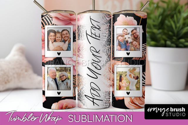 Flowers Photo Frame Tumbler Wrap Sublimation Add Photo Photo Sublimation OrangeBrushStudio 