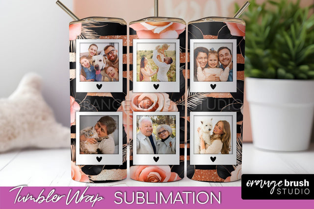 Flowers Photo Frame Tumbler Wrap Sublimation Add Photo Photo Sublimation OrangeBrushStudio 