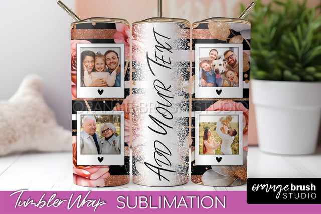 Flowers Photo Frame Tumbler Wrap Sublimation Add Photo Photo Sublimation OrangeBrushStudio 