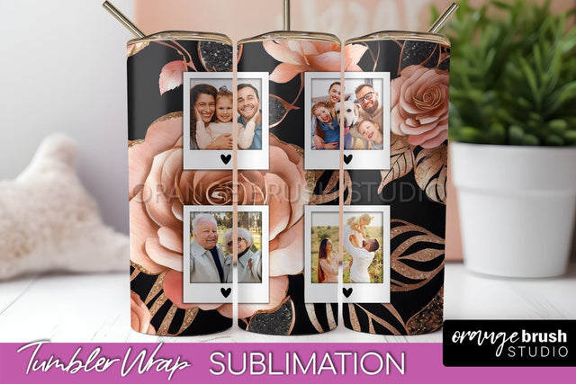 Flowers Photo Frame Tumbler Wrap Sublimation Add Photo Photo Sublimation OrangeBrushStudio 