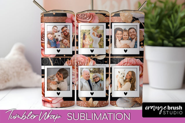 Flowers Photo Frame Tumbler Wrap Sublimation Add Photo Photo Sublimation OrangeBrushStudio 