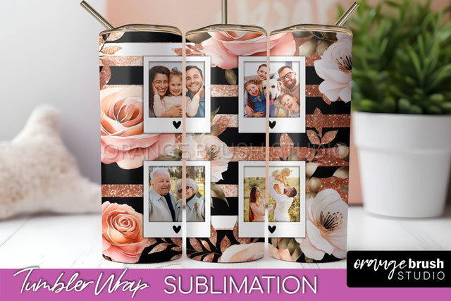 Flowers Photo Frame Tumbler Wrap Sublimation Add Photo Photo Sublimation OrangeBrushStudio 