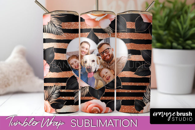 Flowers Photo Frame Tumbler Wrap Sublimation Add Photo Photo Sublimation OrangeBrushStudio 