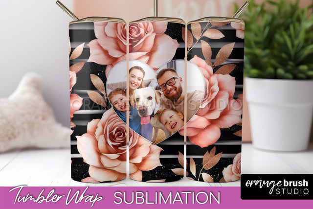 Flowers Photo Frame Tumbler Wrap Sublimation Add Photo Photo Sublimation OrangeBrushStudio 