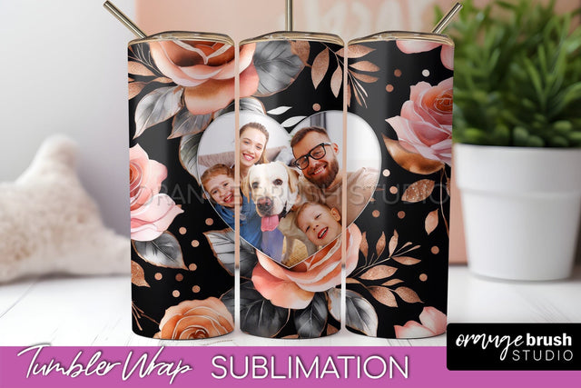Flowers Photo Frame Tumbler Wrap Sublimation Add Photo Photo Sublimation OrangeBrushStudio 