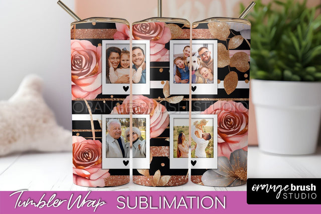 Flowers Photo Frame Tumbler Wrap Sublimation Add Photo Photo Sublimation OrangeBrushStudio 