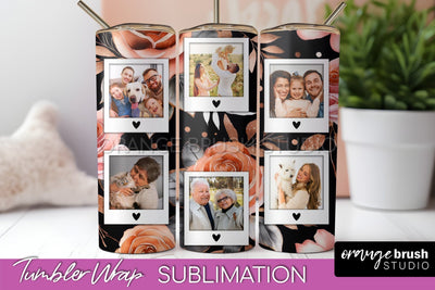 Flowers Photo Frame Tumbler Wrap Sublimation Add Photo Photo Sublimation OrangeBrushStudio 