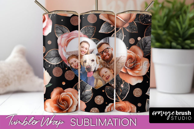 Flowers Photo Frame Tumbler Wrap Sublimation Add Photo Photo Sublimation OrangeBrushStudio 