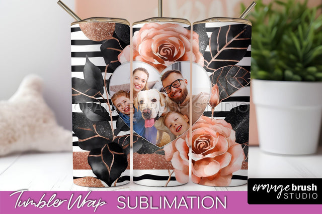 Flowers Photo Frame Tumbler Wrap Sublimation Add Photo Photo Sublimation OrangeBrushStudio 