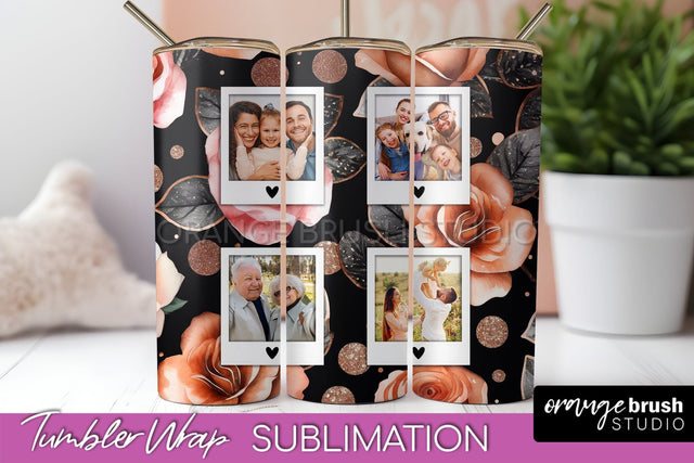 Flowers Photo Frame Tumbler Wrap Sublimation Add Photo Photo Sublimation OrangeBrushStudio 