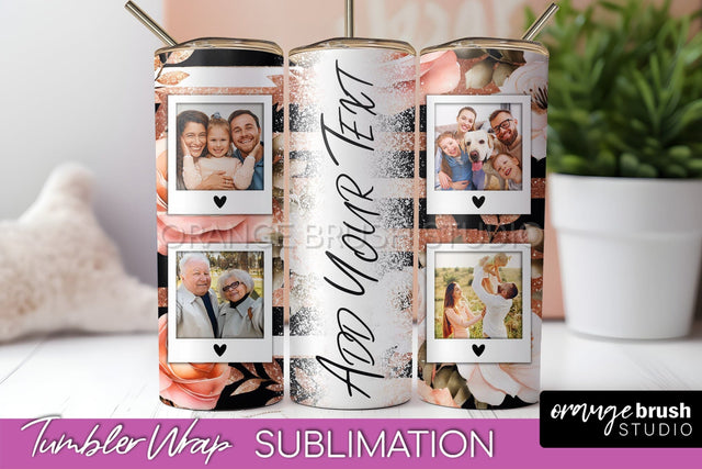 Flowers Photo Frame Tumbler Wrap Sublimation Add Photo Photo Sublimation OrangeBrushStudio 