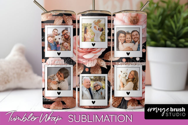 Flowers Photo Frame Tumbler Wrap Sublimation Add Photo Photo Sublimation OrangeBrushStudio 