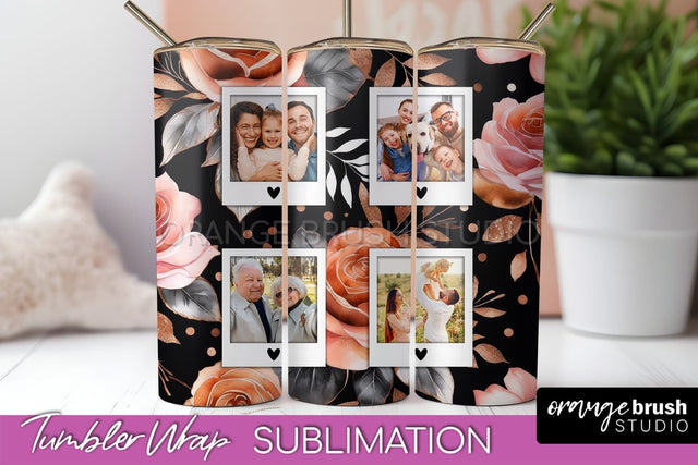 Flowers Photo Frame Tumbler Wrap Sublimation Add Photo Photo Sublimation OrangeBrushStudio 